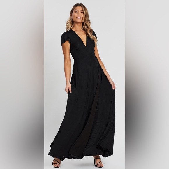 Ever Pretty Dresses & Skirts - Ever Pretty Black Silver Flutter Sleeve Midi Dress